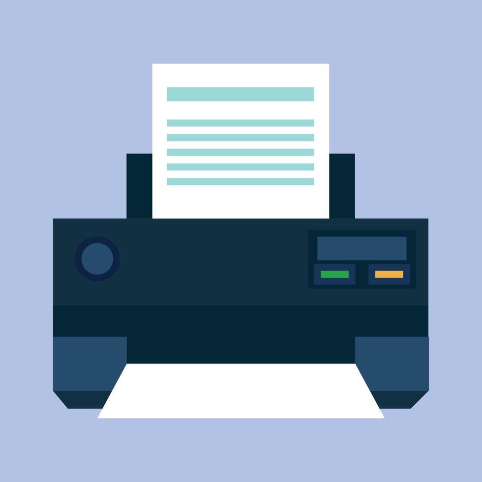 Printer with paper illustration on blue background vector