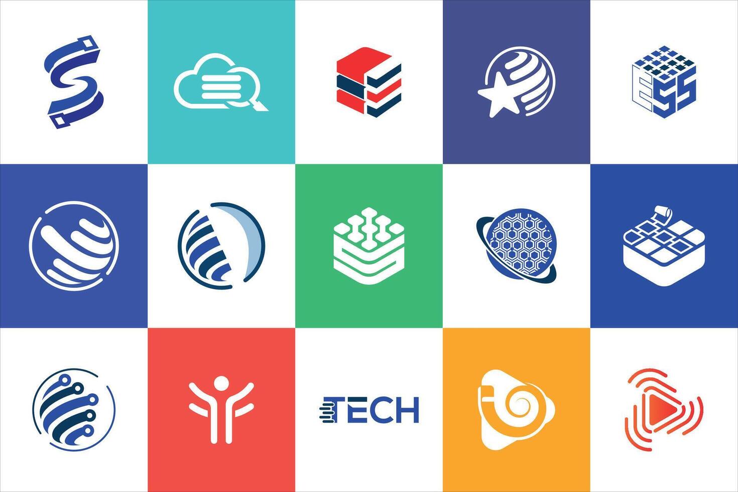 Technology Logo design set modern minimal flat creative collections for tech industry and business brand vector
