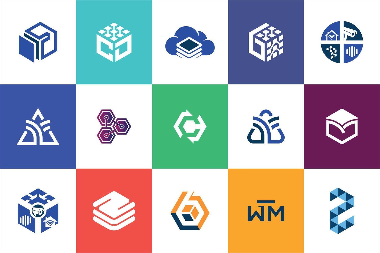 Technology Logo design set modern minimal flat creative collections for tech industry and business brand vector