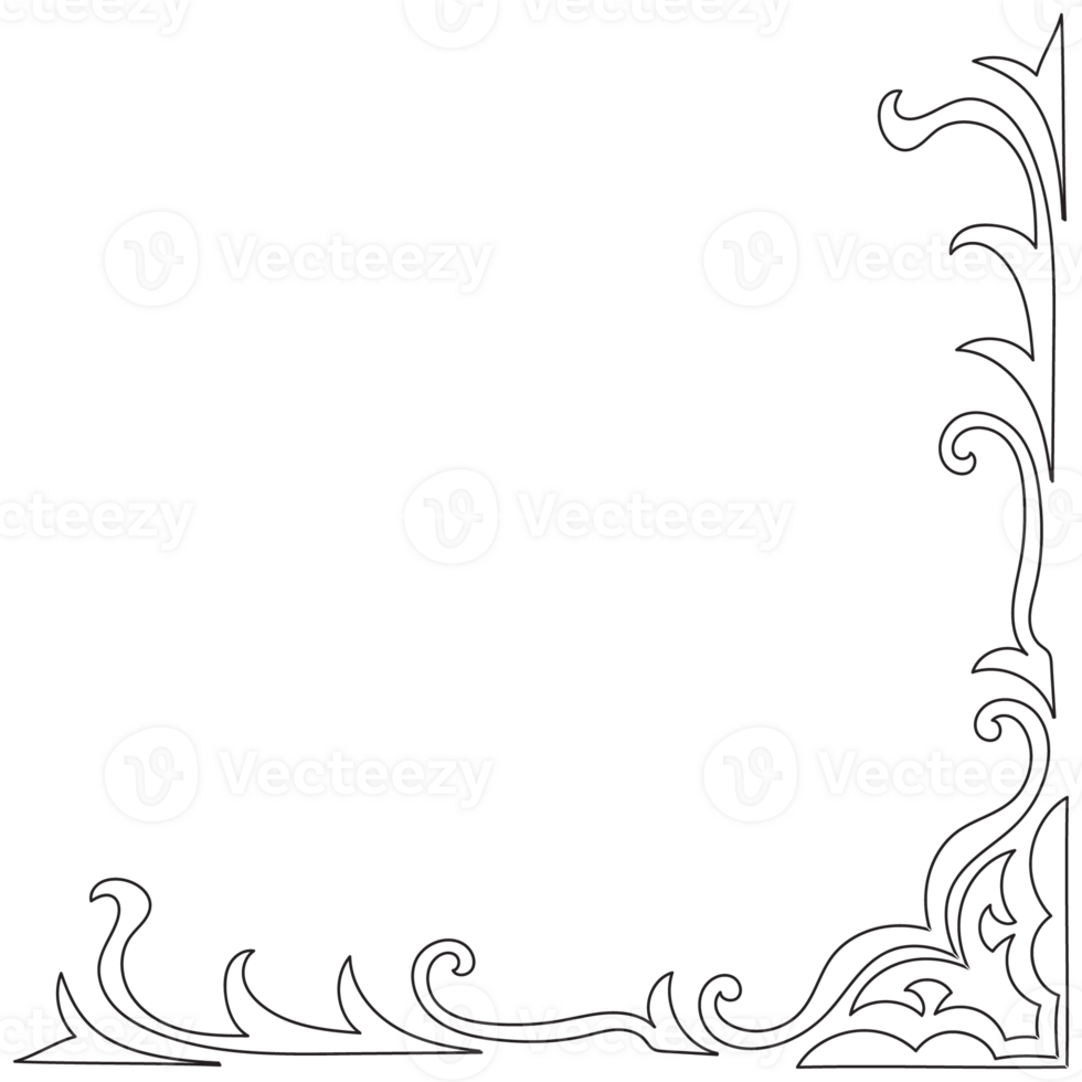 Thin line vintage corner. Medieval period of the Victorian dynasty. Fancy black monogram frame design element abstract icon collection Flower simple symbol png