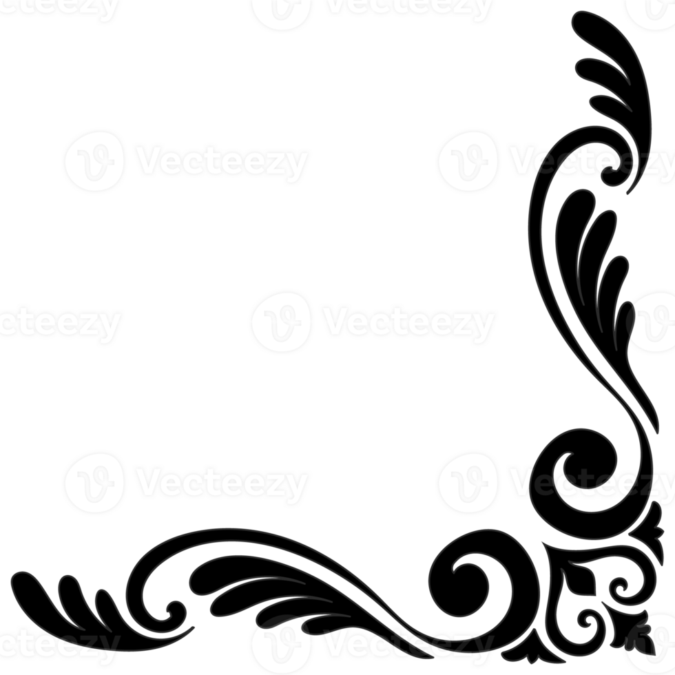 Thin line vintage corner. Medieval period of the Victorian dynasty. Fancy black monogram frame design element abstract icon collection Flower simple symbol png
