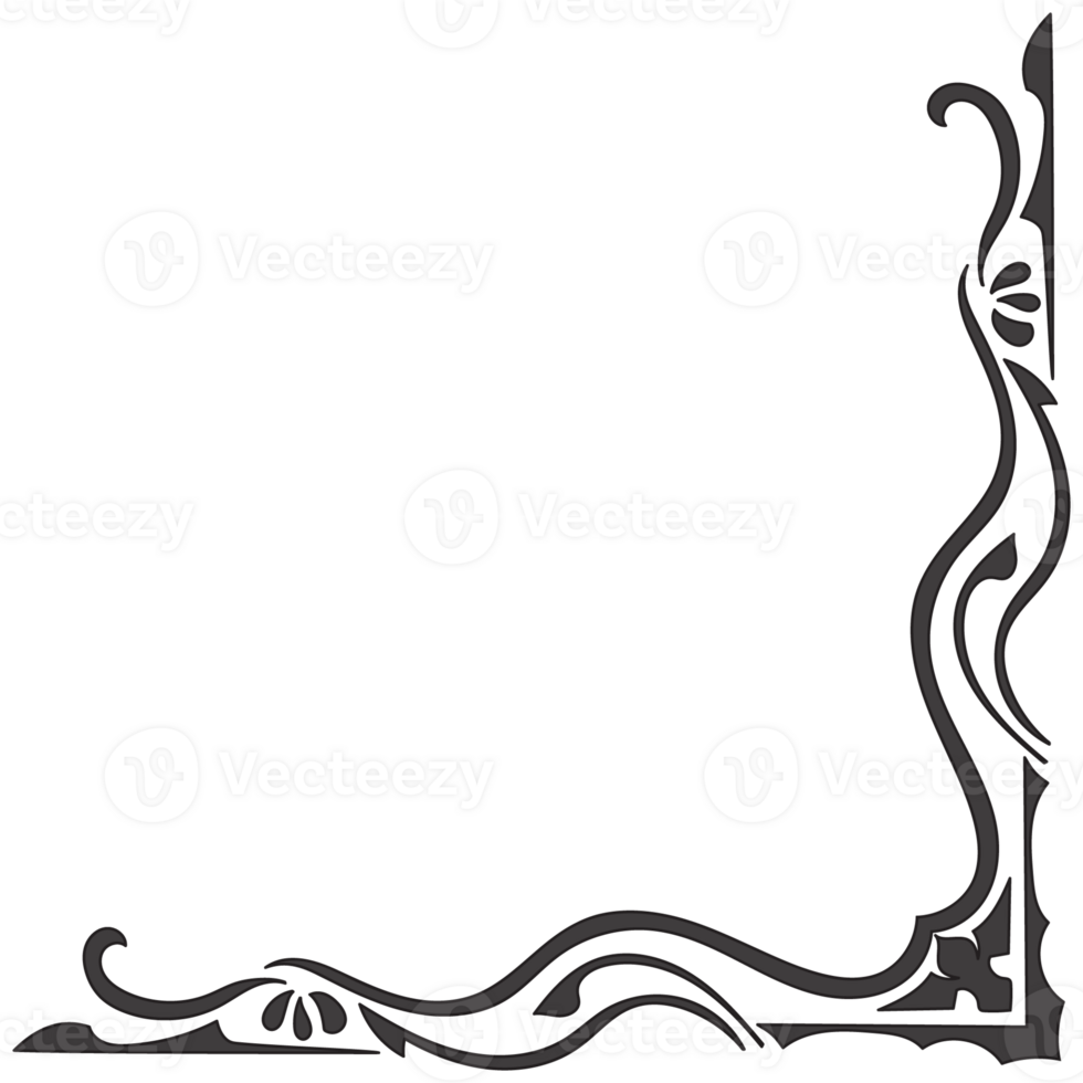 Thin line vintage corner. Medieval period of the Victorian dynasty. Fancy black monogram frame design element abstract icon collection Flower simple symbol png