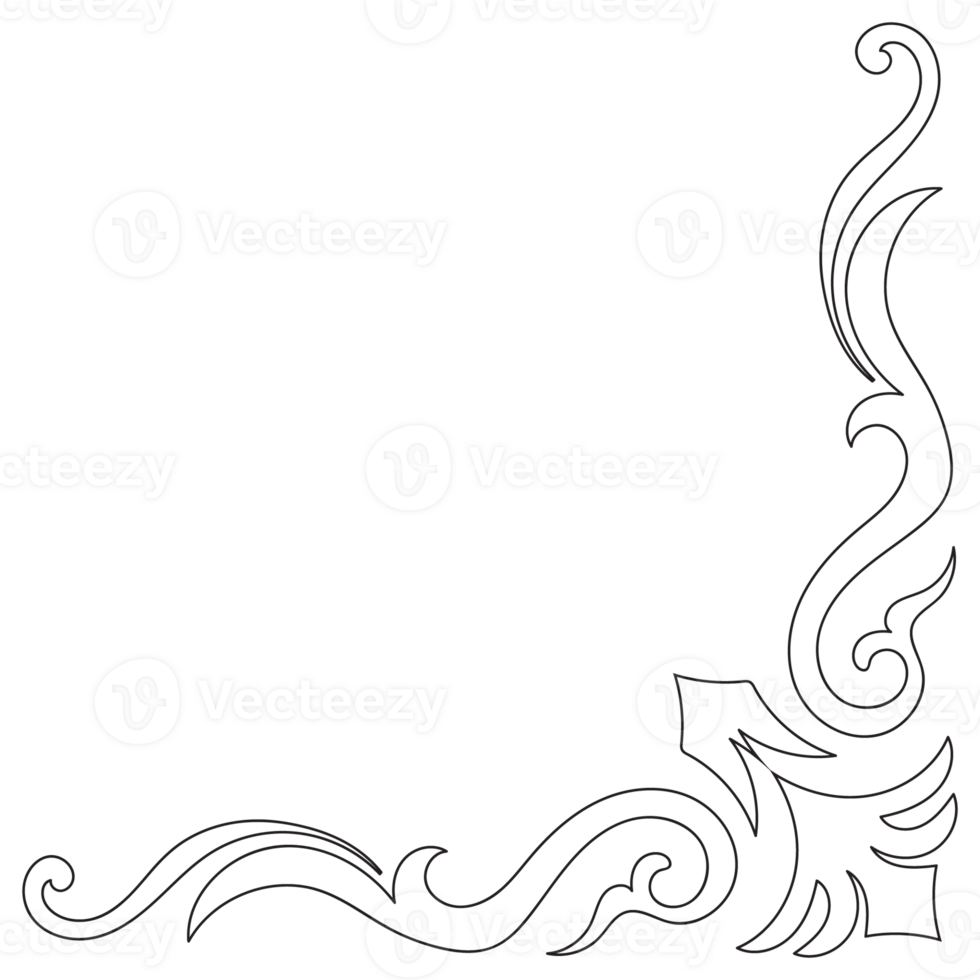 Thin line vintage corner. Medieval period of the Victorian dynasty. Fancy black monogram frame design element abstract icon collection Flower simple symbol png