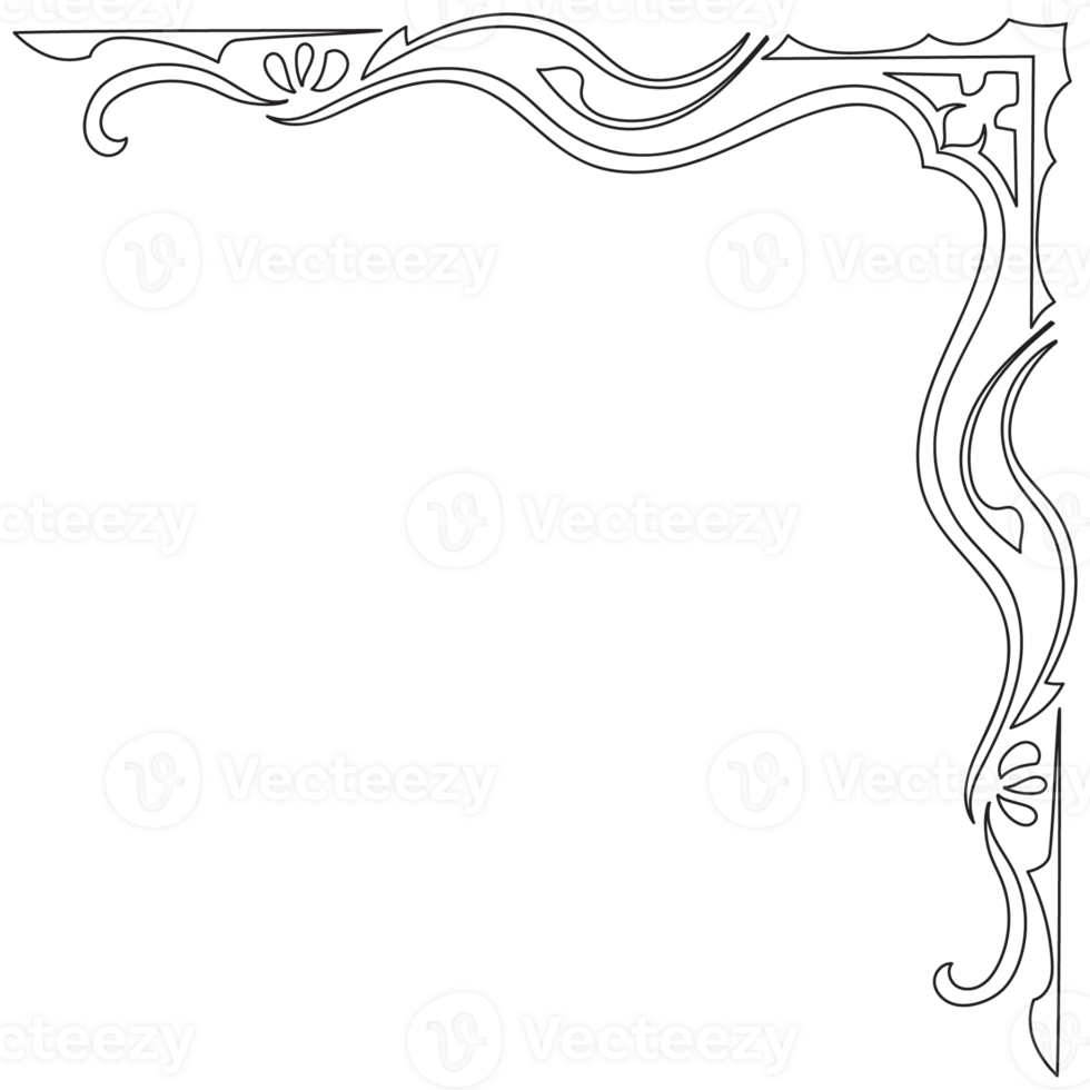 Thin line vintage corner. Medieval period of the Victorian dynasty. Fancy black monogram frame design element abstract icon collection Flower simple symbol png
