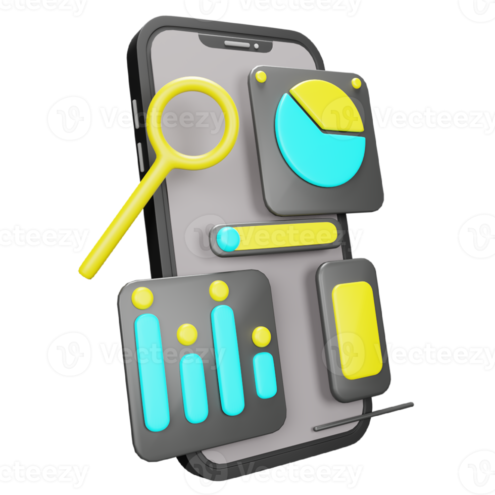 3d rendering of cute mobile phone and chart png
