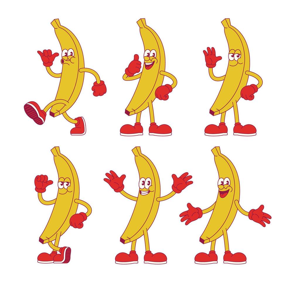 Collection of Happy Banana Cartoon in Different Pose vector