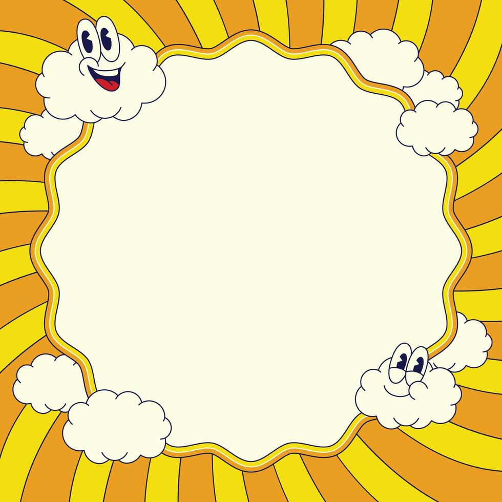 Summer Frame Background with Cloud Cartoon Character in Retro Style vector