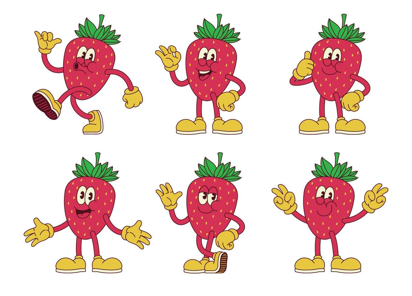Happy Strawberry Cartoon with Various Pose vector