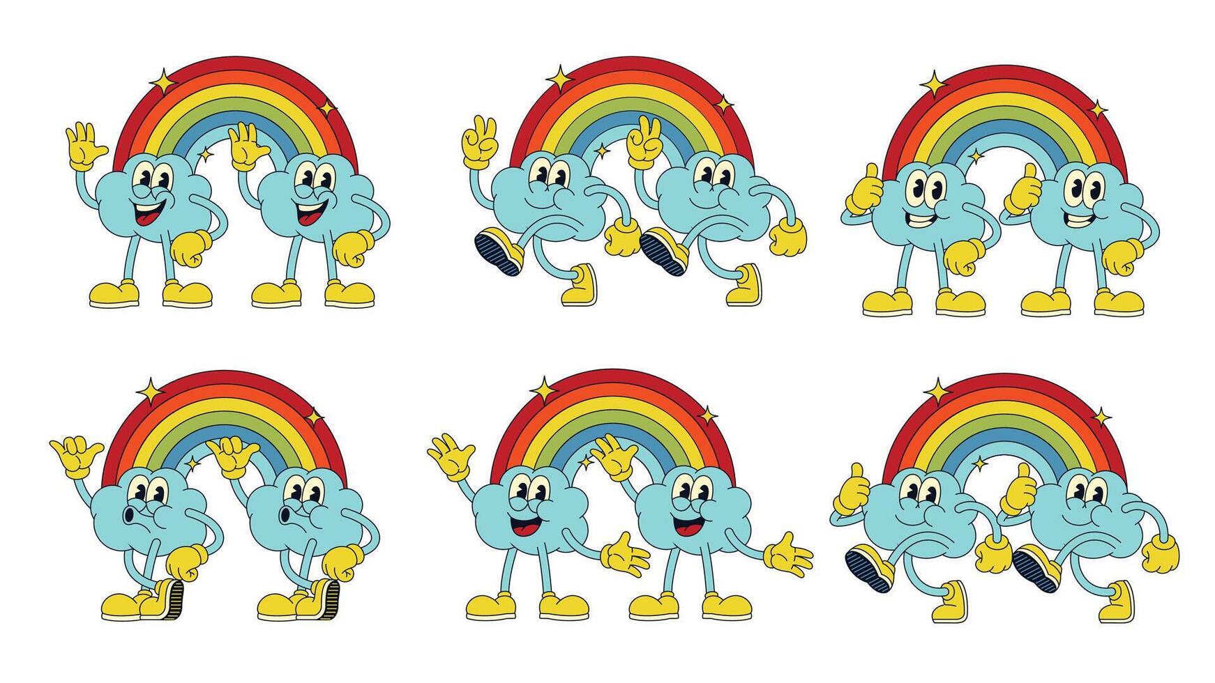 Collection of Happy Rainbow and Cloud Character in Different Pose vector