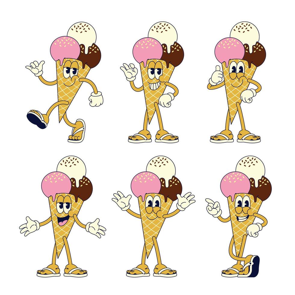 Funny Ice Cream Cartoon with Various Pose vector