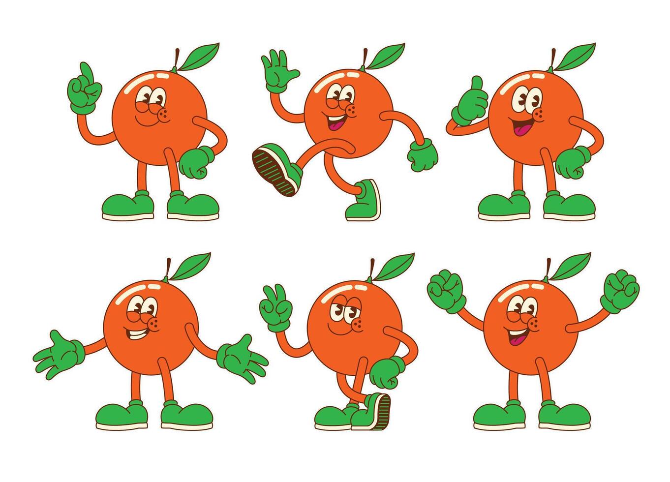 Set of Happy Orange Cartoon in Different Pose vector
