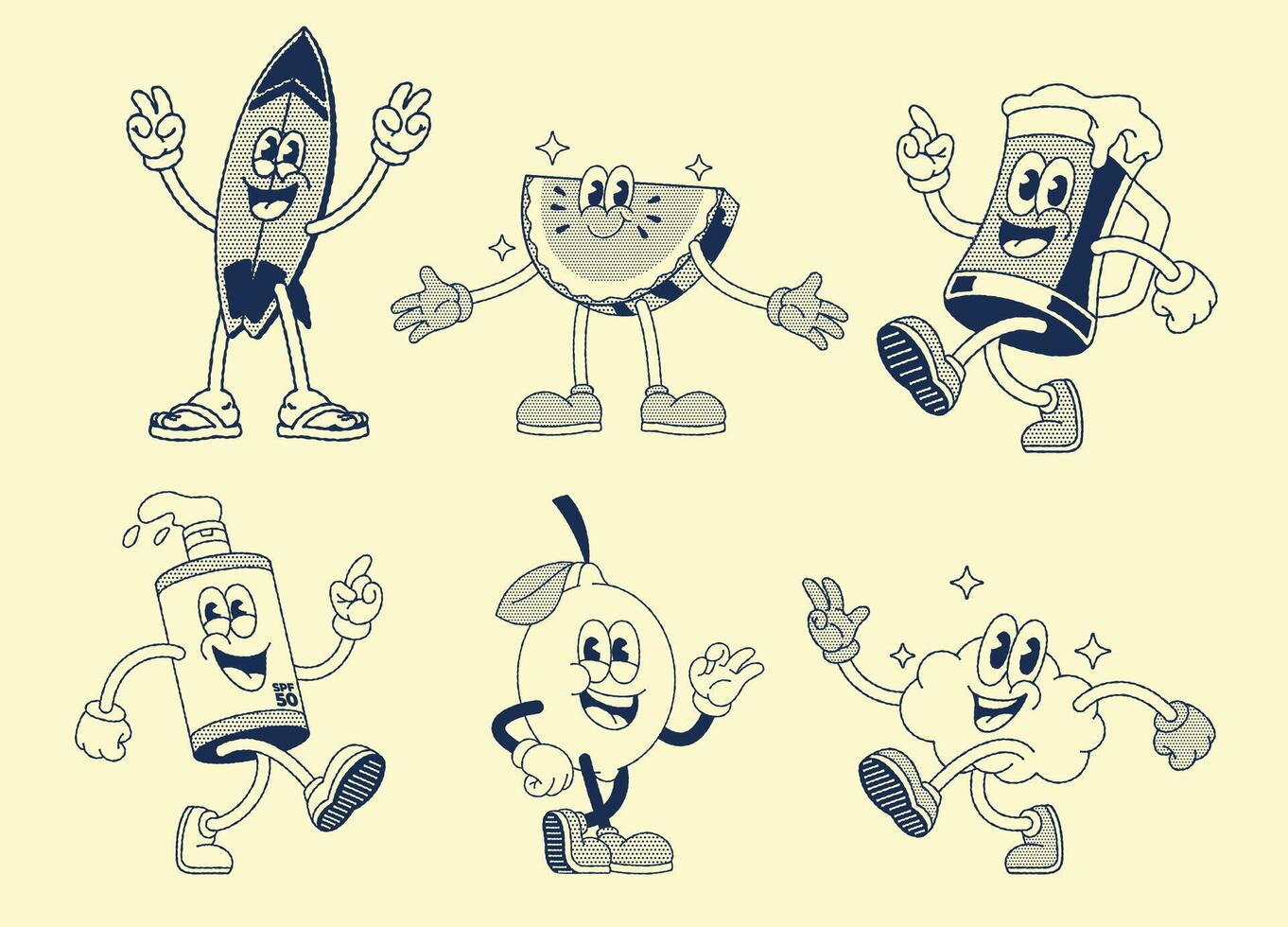 Collection of Happy Summer Mascot Cartoon Character vector