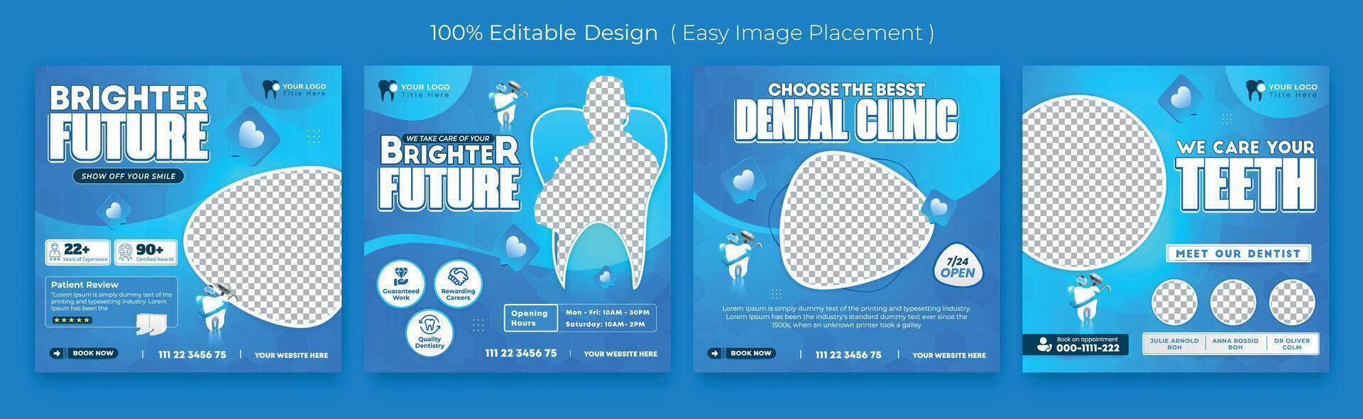 Medical dental healthcare social media post template. Modern banner design with blue color and place for the photo. Suitable for social media, websites, flyers, and banners. vector