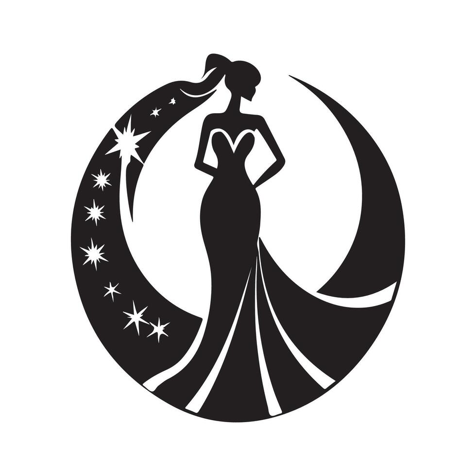 Miss Pageant Logo with Beautiful Lady Evening Gown and Crown Design Stock image vector