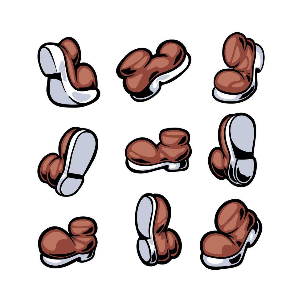 a cartoon set of shoes with different sizes and shapes vector