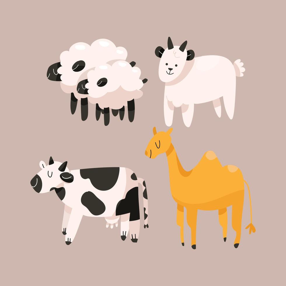 animals in a cartoon style set of animals vector
