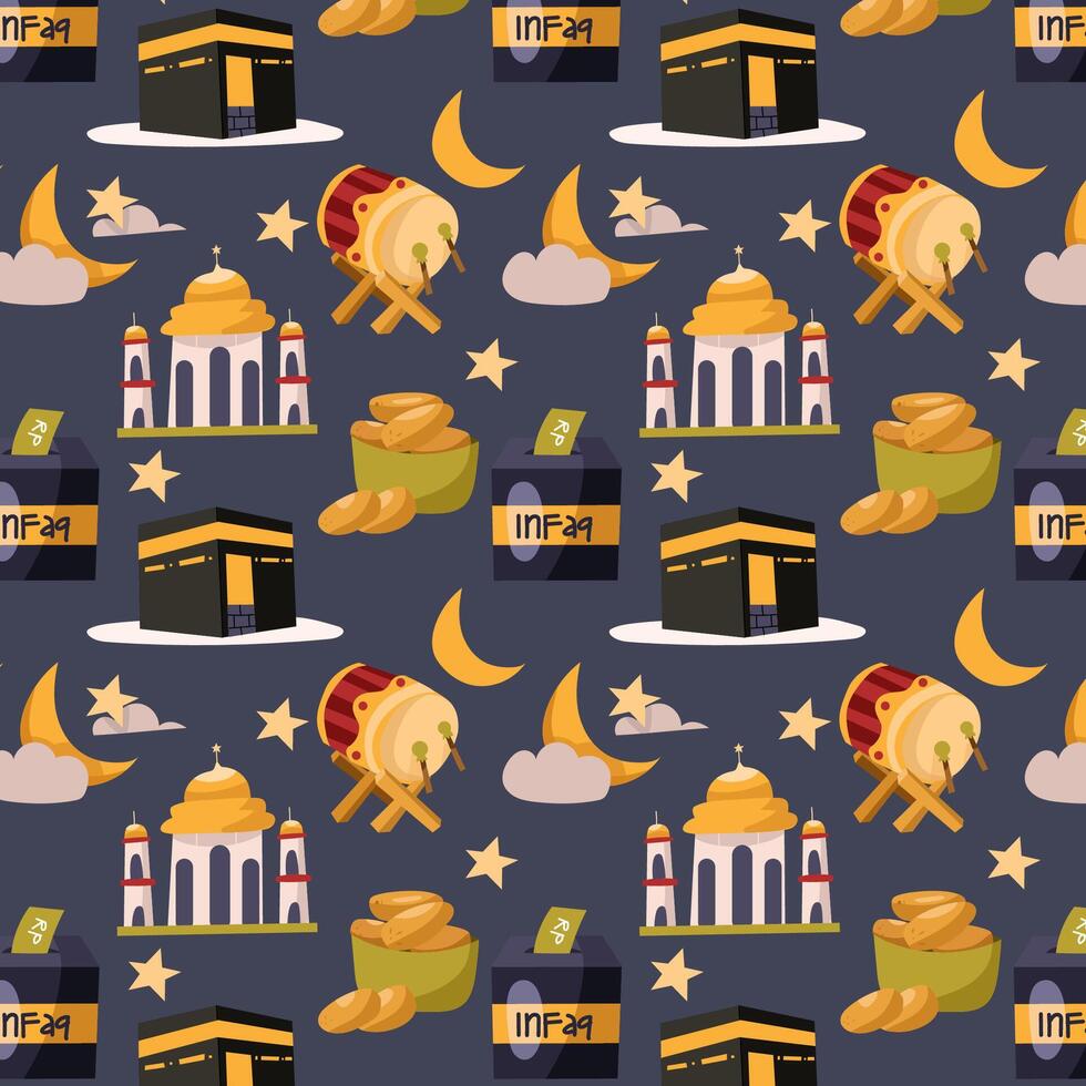islamic pattern with moon, stars and other symbols vector