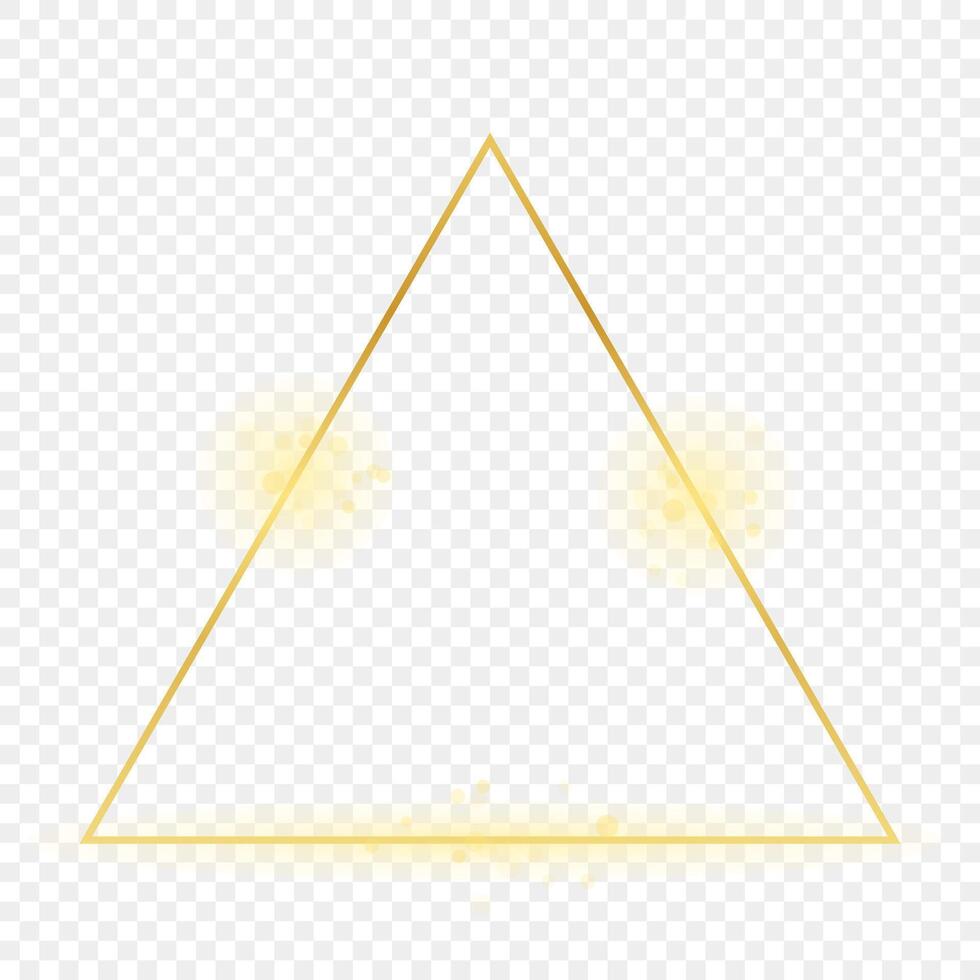 Gold glowing triangle frame isolated on background. Shiny frame with glowing effects. illustration. vector