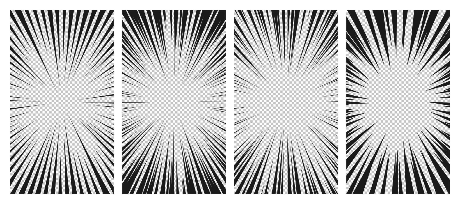 Set of comic book pages with black lines isolated on background. Template with flash explosion rays effect texture. illustration vector