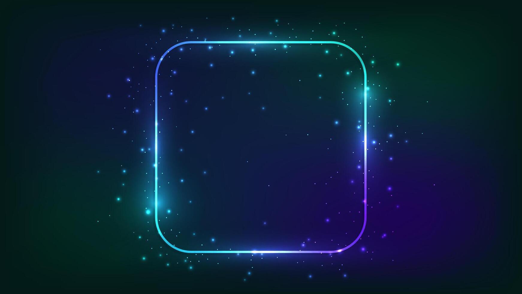 Neon rounded square frame with shining effects vector