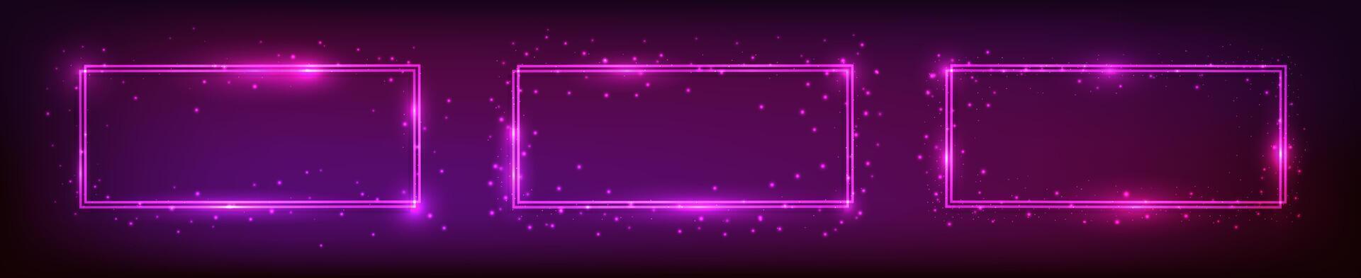 Neon double rectangular frame with shining effects vector
