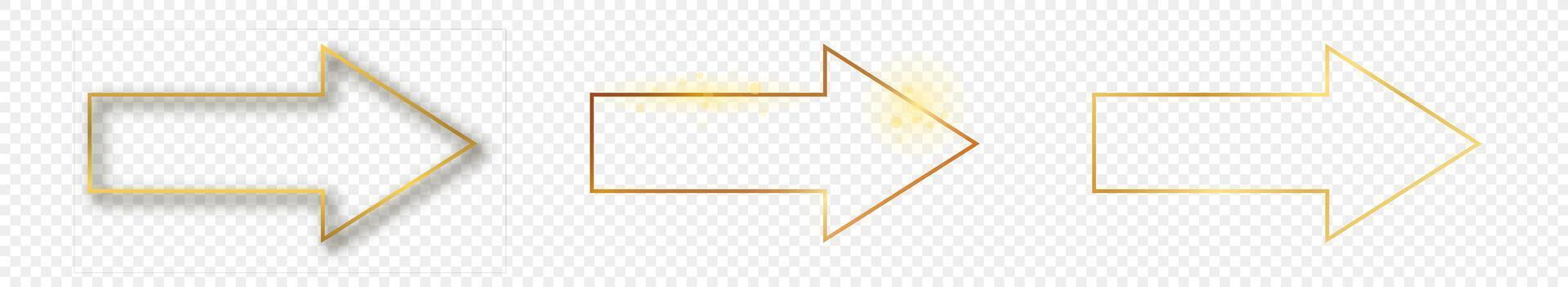 Gold glowing arrow shape frame vector