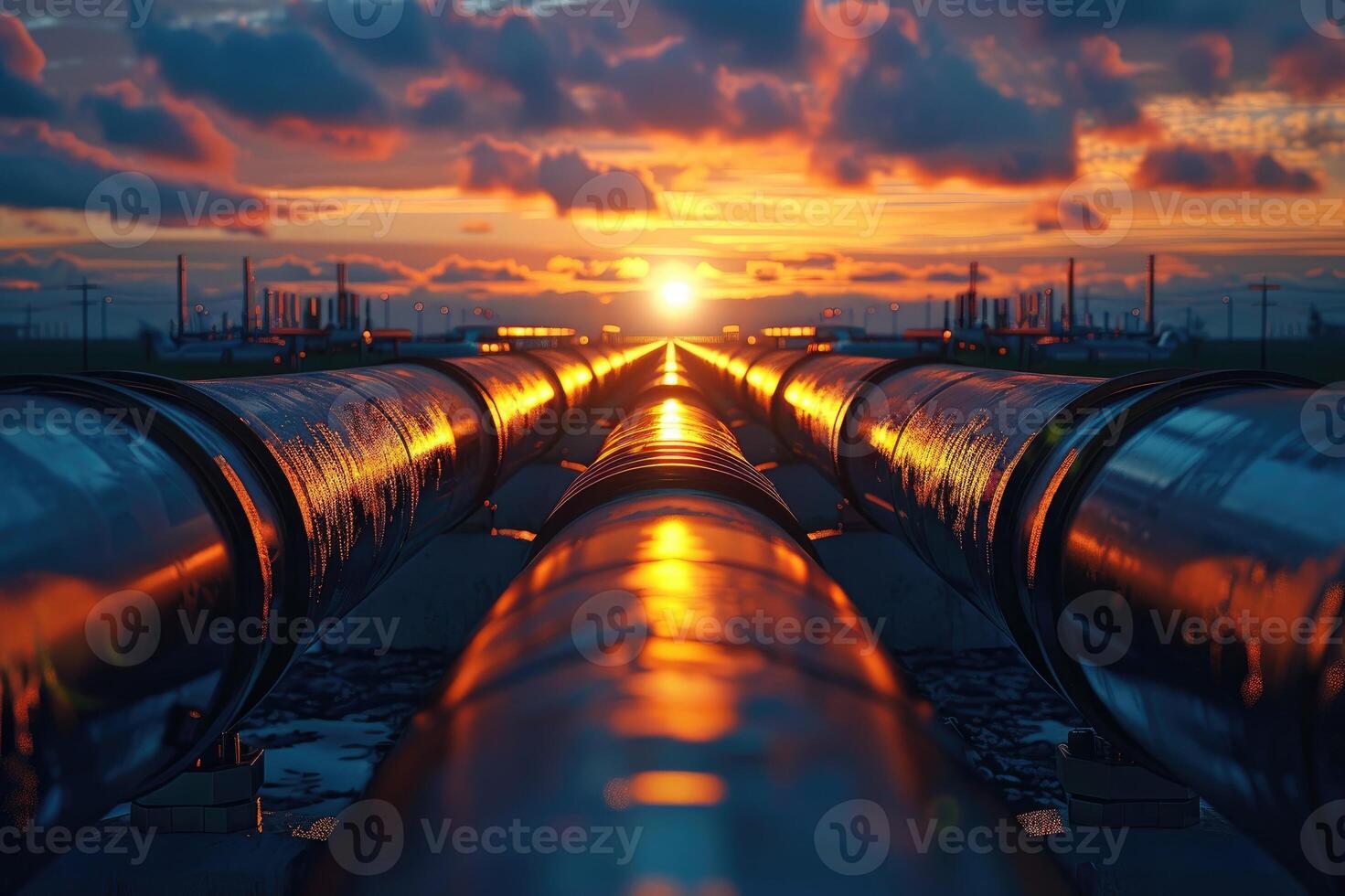 Large oil pipeline and gas pipeline in the process of oil refining and the movement of oil and gas. Petrochemical industry site photo
