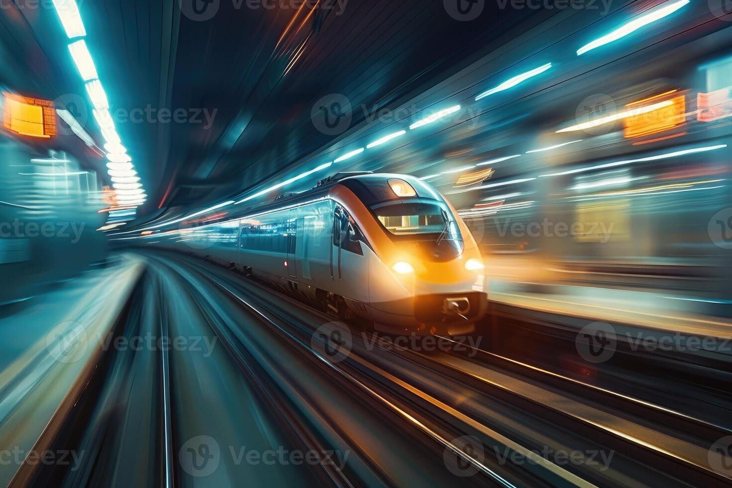 Speeding train captured with motion blur effect photo