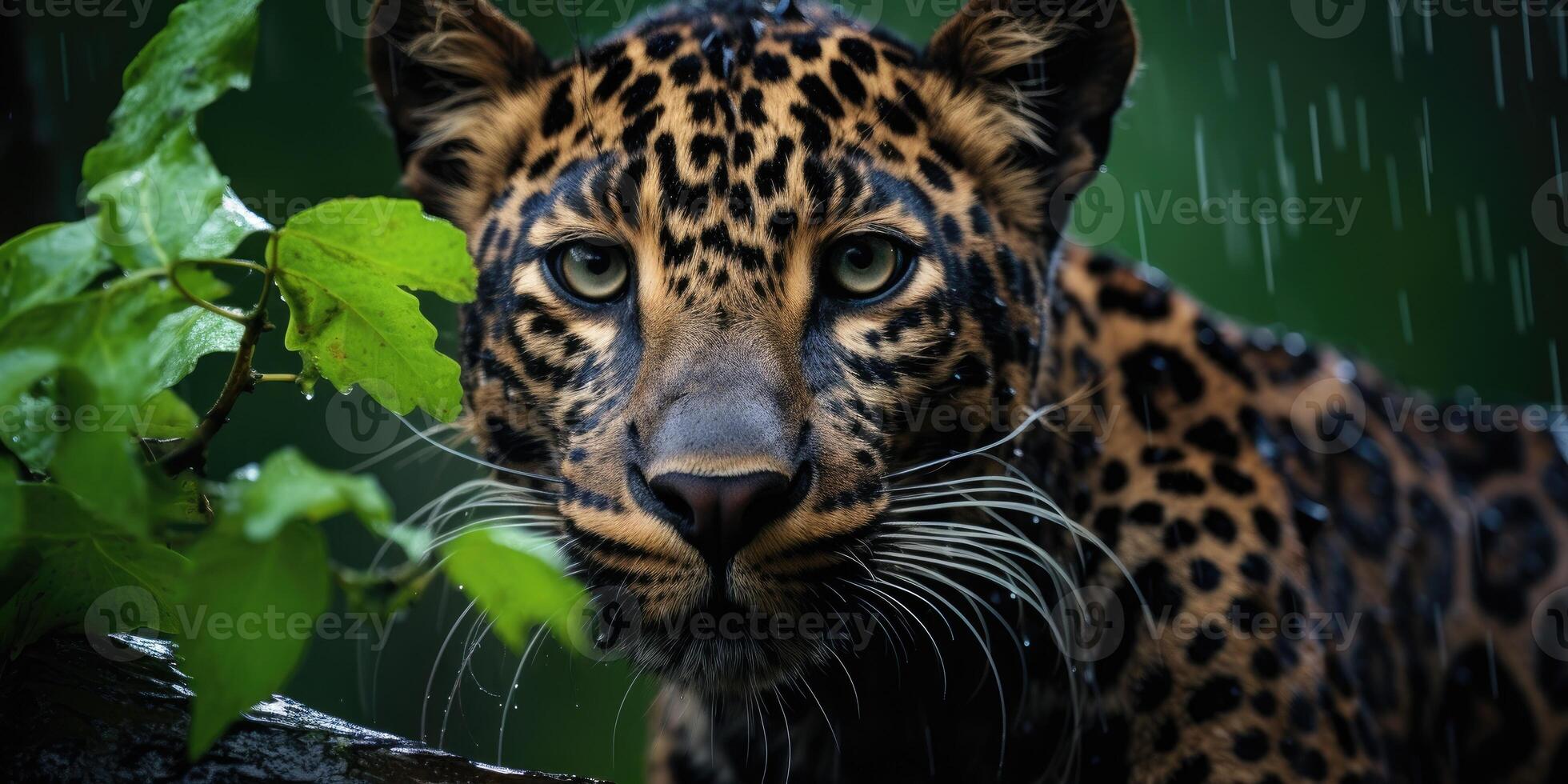 Leopard or panther in the green jungle photo