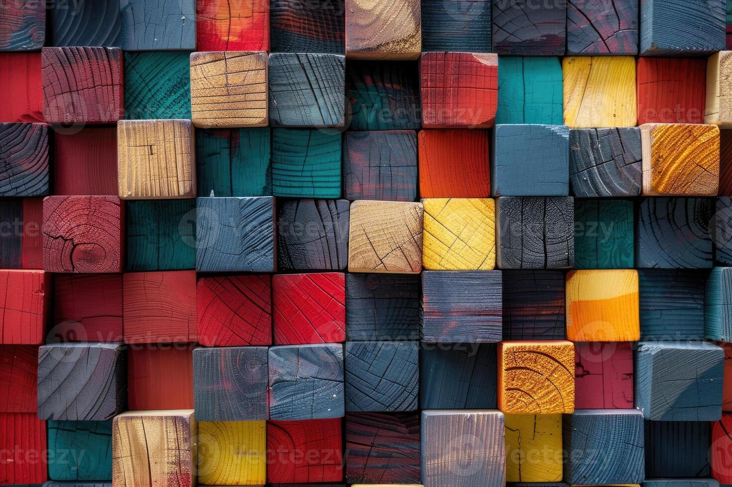 Abstract block stack wooden 3d cubes, colorful wood texture for backdrop photo
