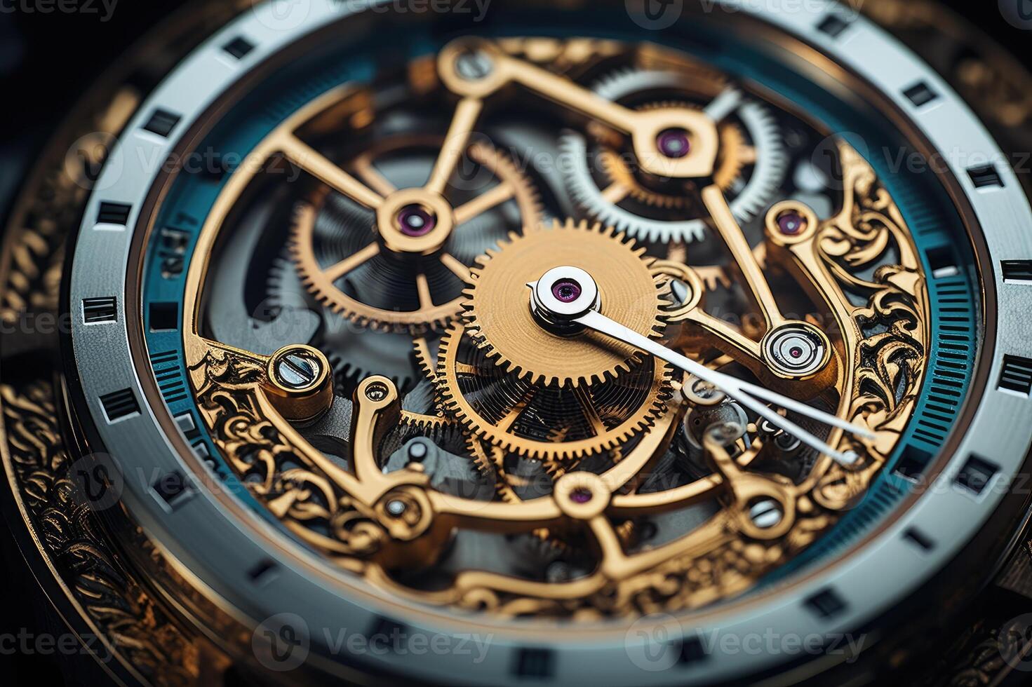 Close-up of an intricate mechanical watch movement photo