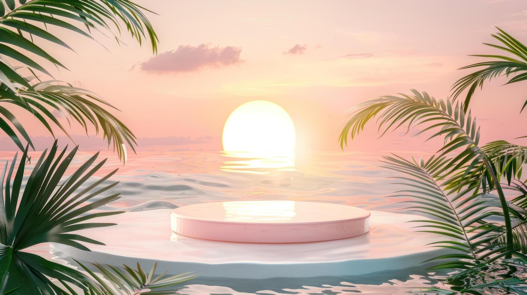 3d podium stand for product presentation with summer concept. Pedestal platform for cosmetic advertising photo
