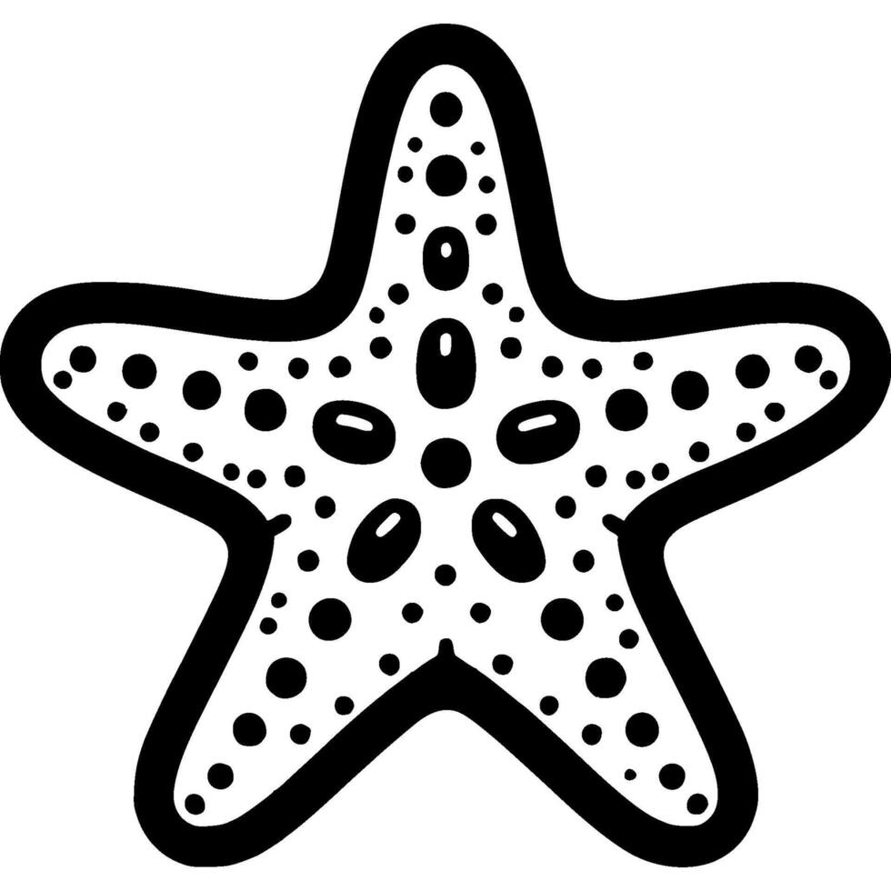 Five pointed starfish in monochrome. Asian seafood delicacy. Simple minimalistic in black ink drawing on white background vector