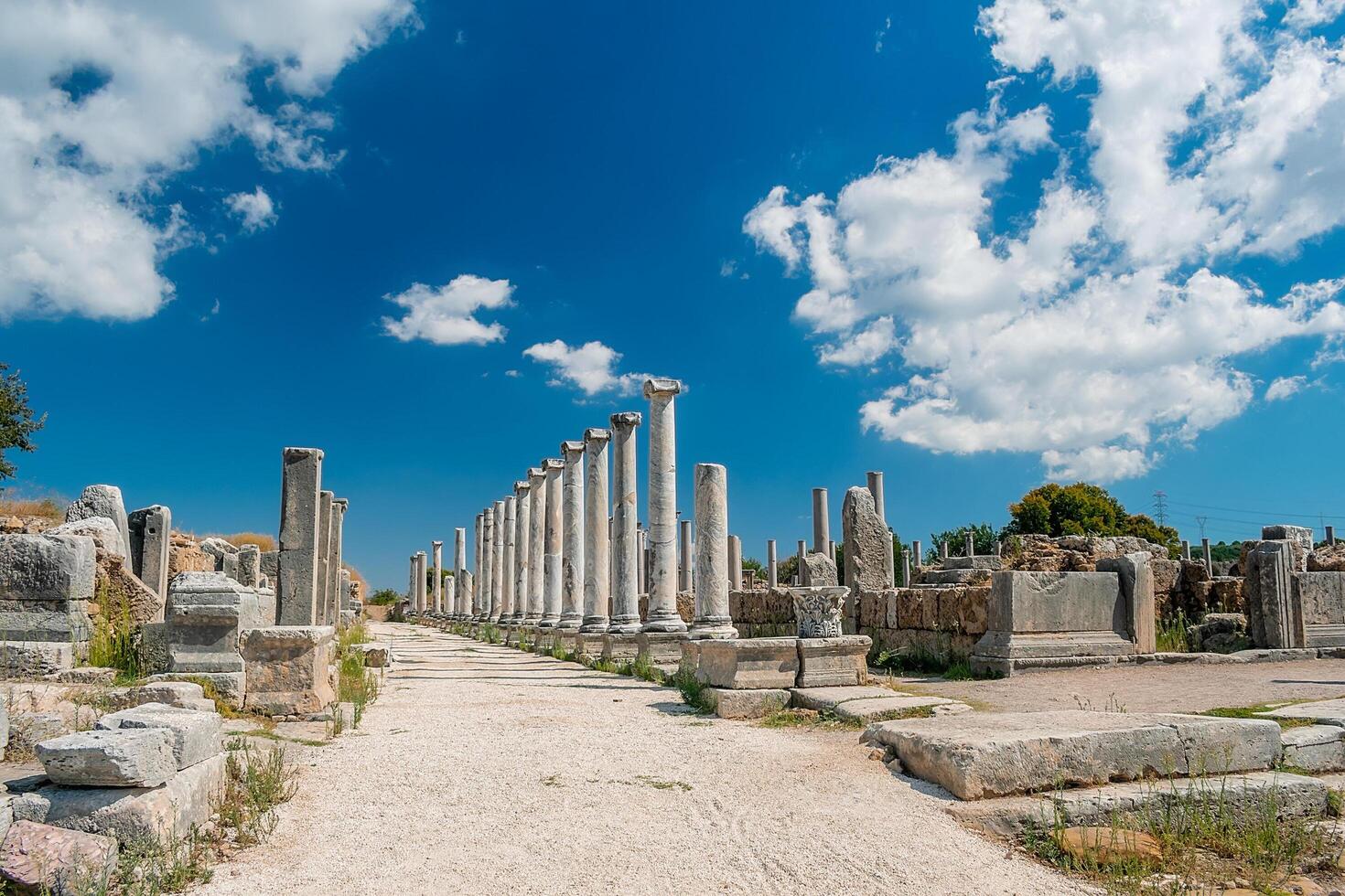 Picturesque ruins of the ancient city of Perge in Turkey. Perge open air museum. photo