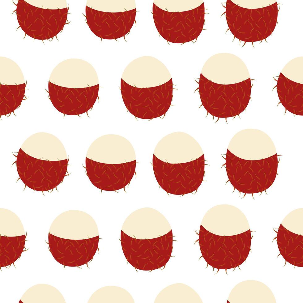 Fresh Rambutan Tropical Fruit Seamless Pattern On White Background vector