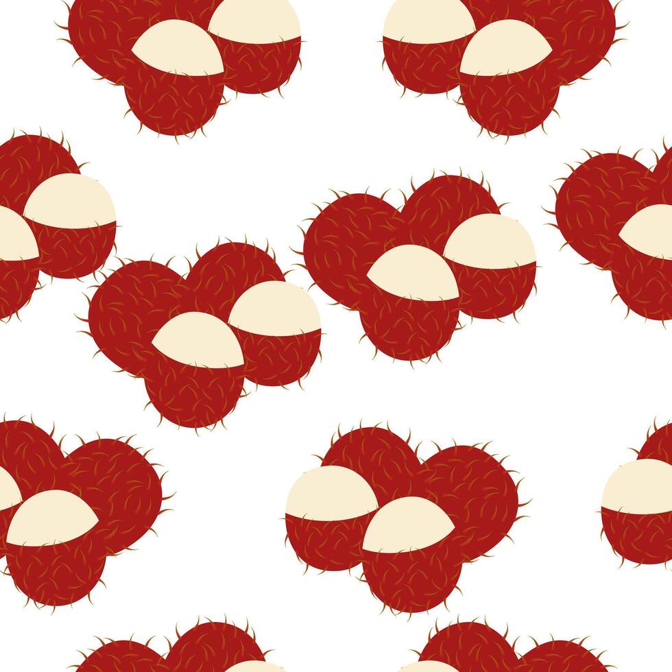 Fresh Rambutan Tropical Fruit Seamless Pattern On White Background vector