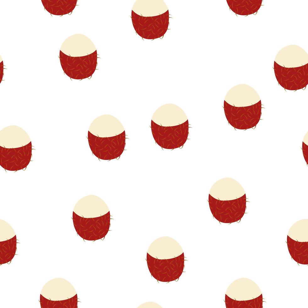 Fresh Rambutan Tropical Fruit Seamless Pattern On White Background vector