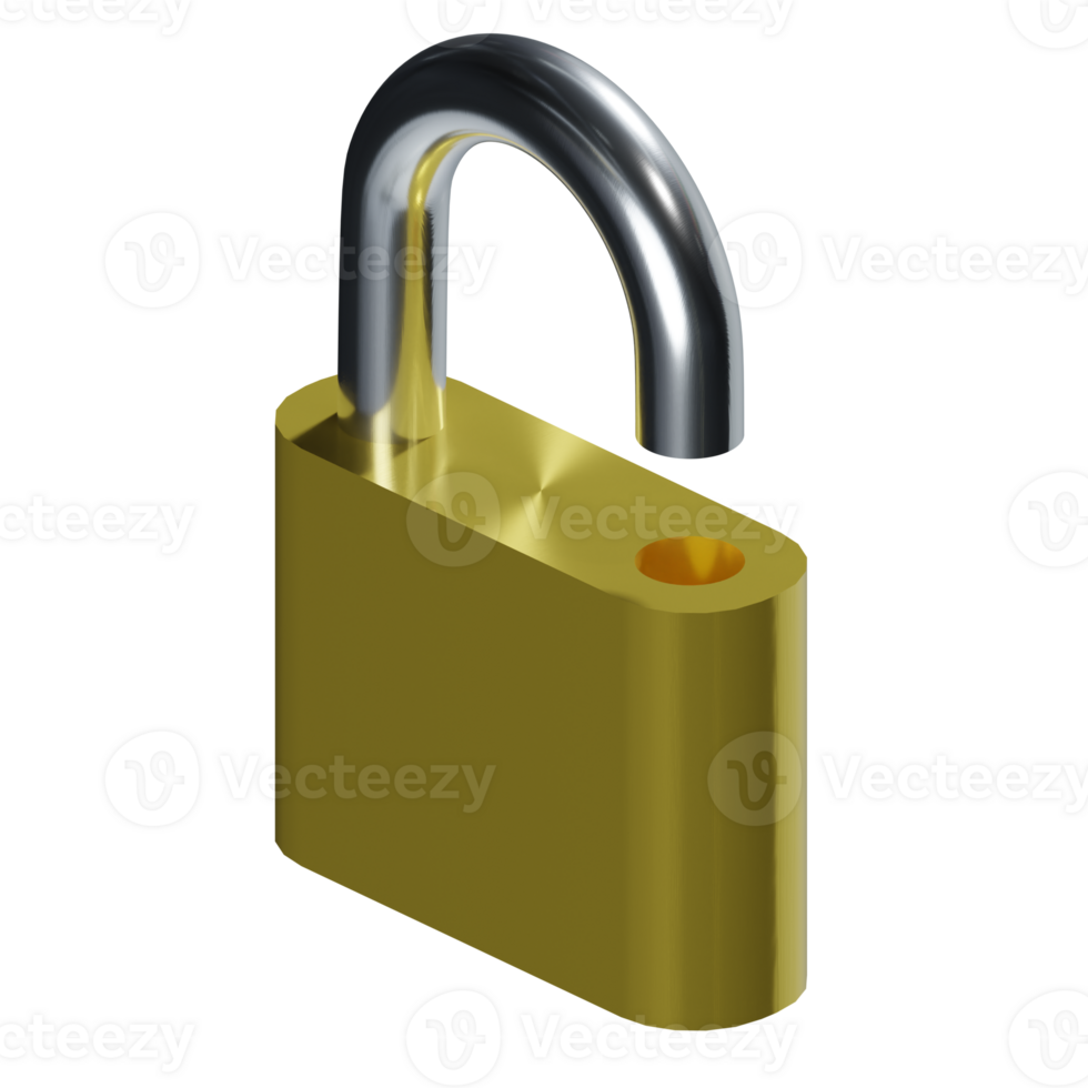 a 3d isometric unlocked with metal material and yellow secure body icon png