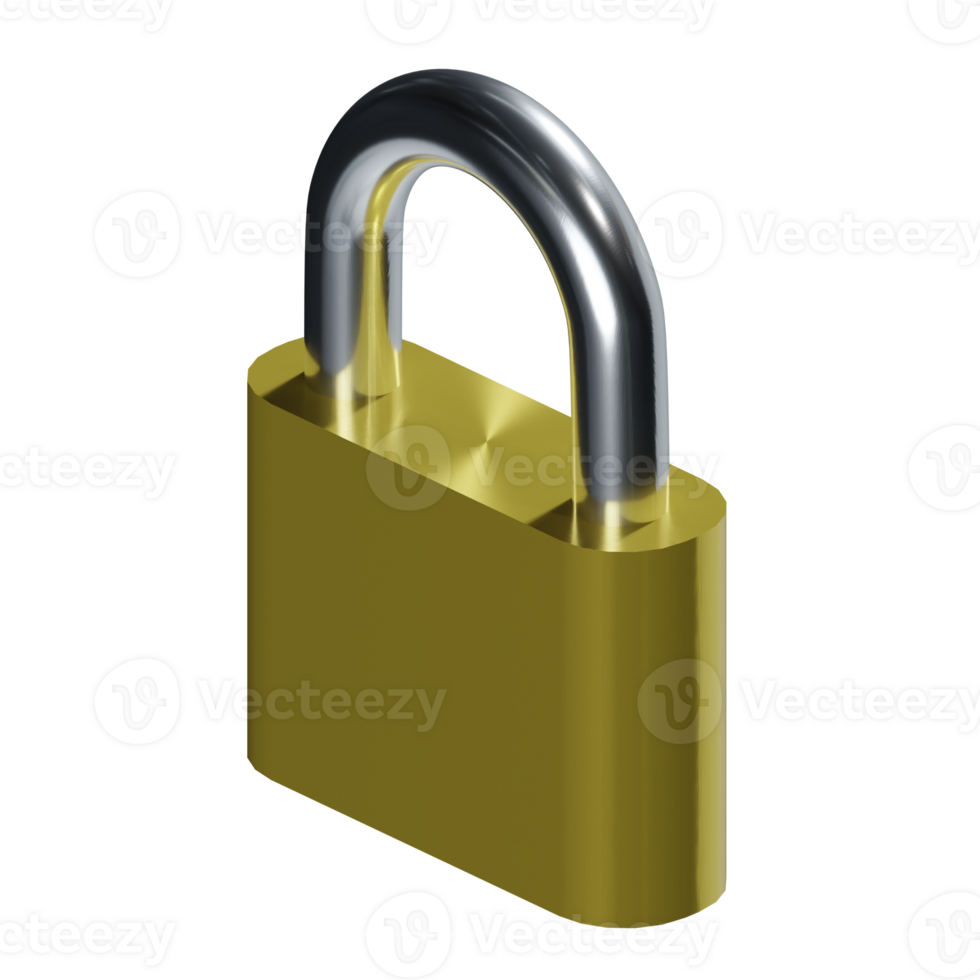 a 3d isometric locked with metal material and yellow secure body icon png