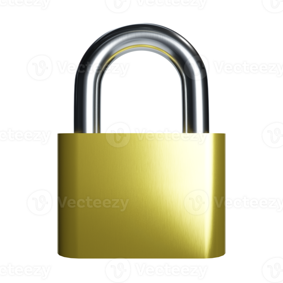 a 3d front view locked with metal material and yellow secure body icon png