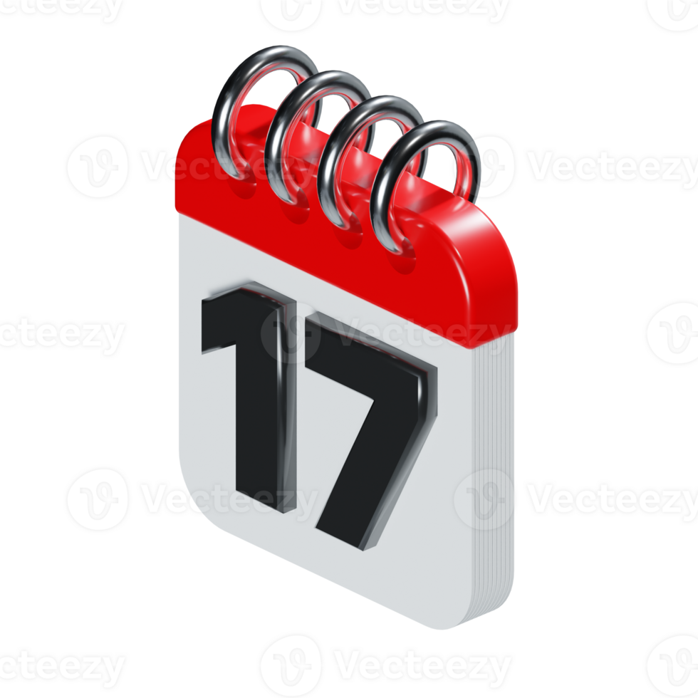 a 3d isometric calendar with number 17 on it and red header icon png