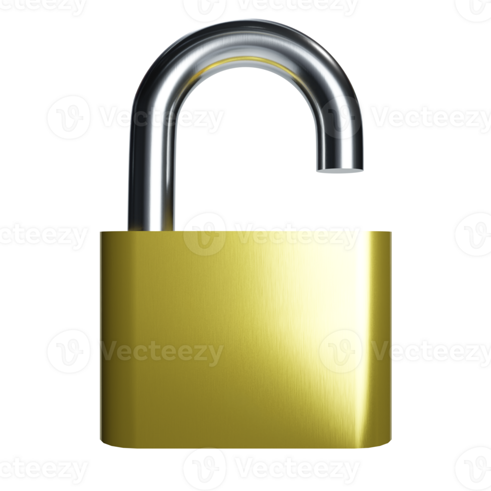 a 3d front view unlocked with metal material and yellow secure body icon png