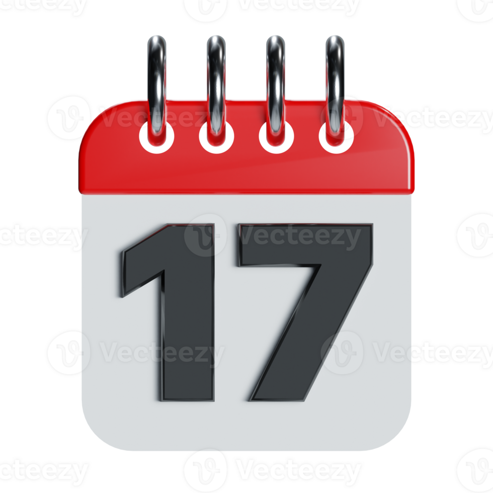 a 3d calendar with number 17 on it and red header on top of it icon png
