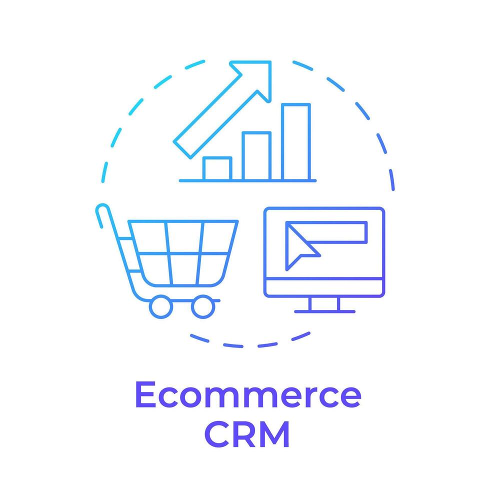 Ecommerce CRM blue gradient concept icon. Software tool, sales forecasting. Business statistics. Round shape line illustration. Abstract idea. Graphic design. Easy to use in infographic, presentation vector
