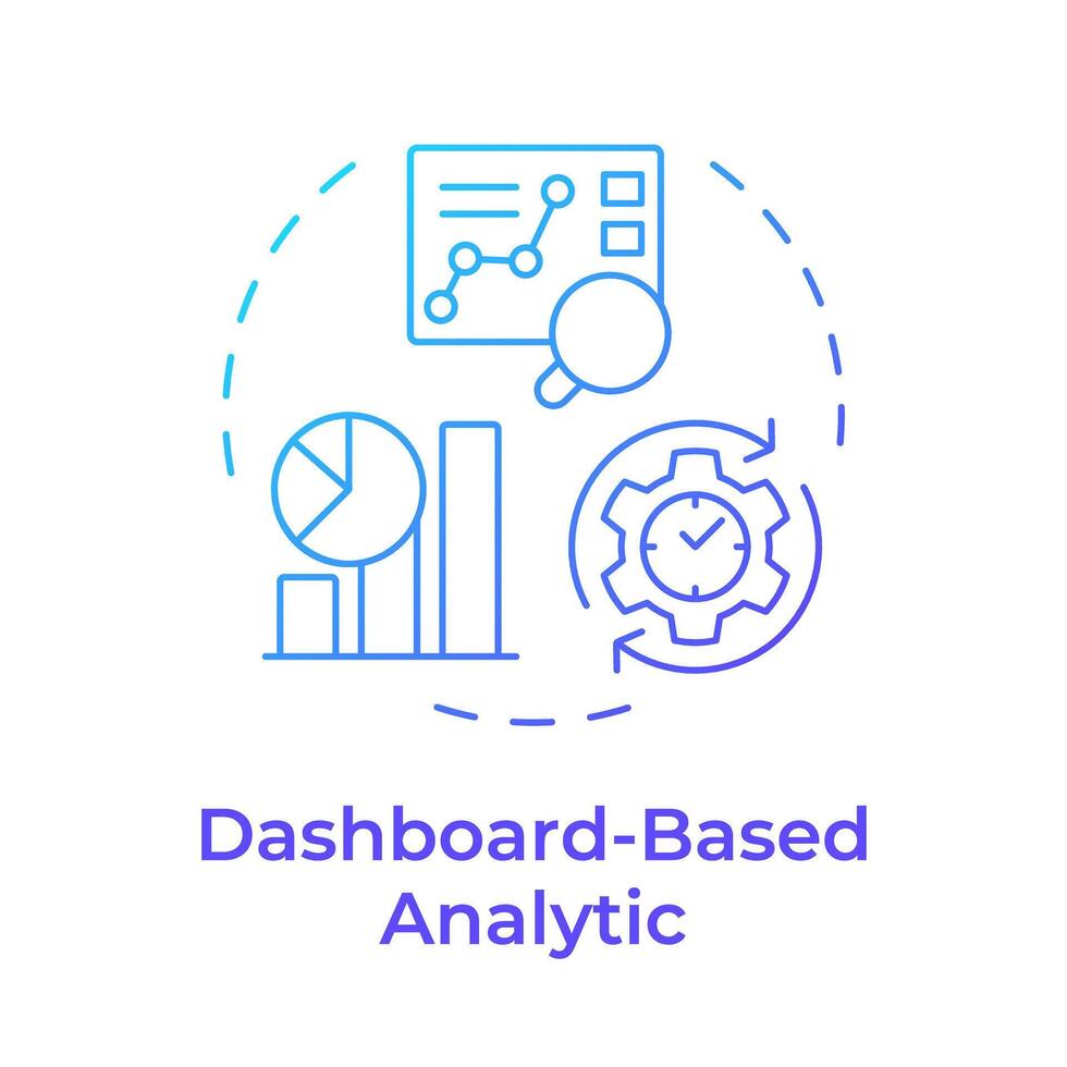 Dashboard based analytic blue gradient concept icon. Data preparation, chart creation. Round shape line illustration. Abstract idea. Graphic design. Easy to use in infographic, presentation vector
