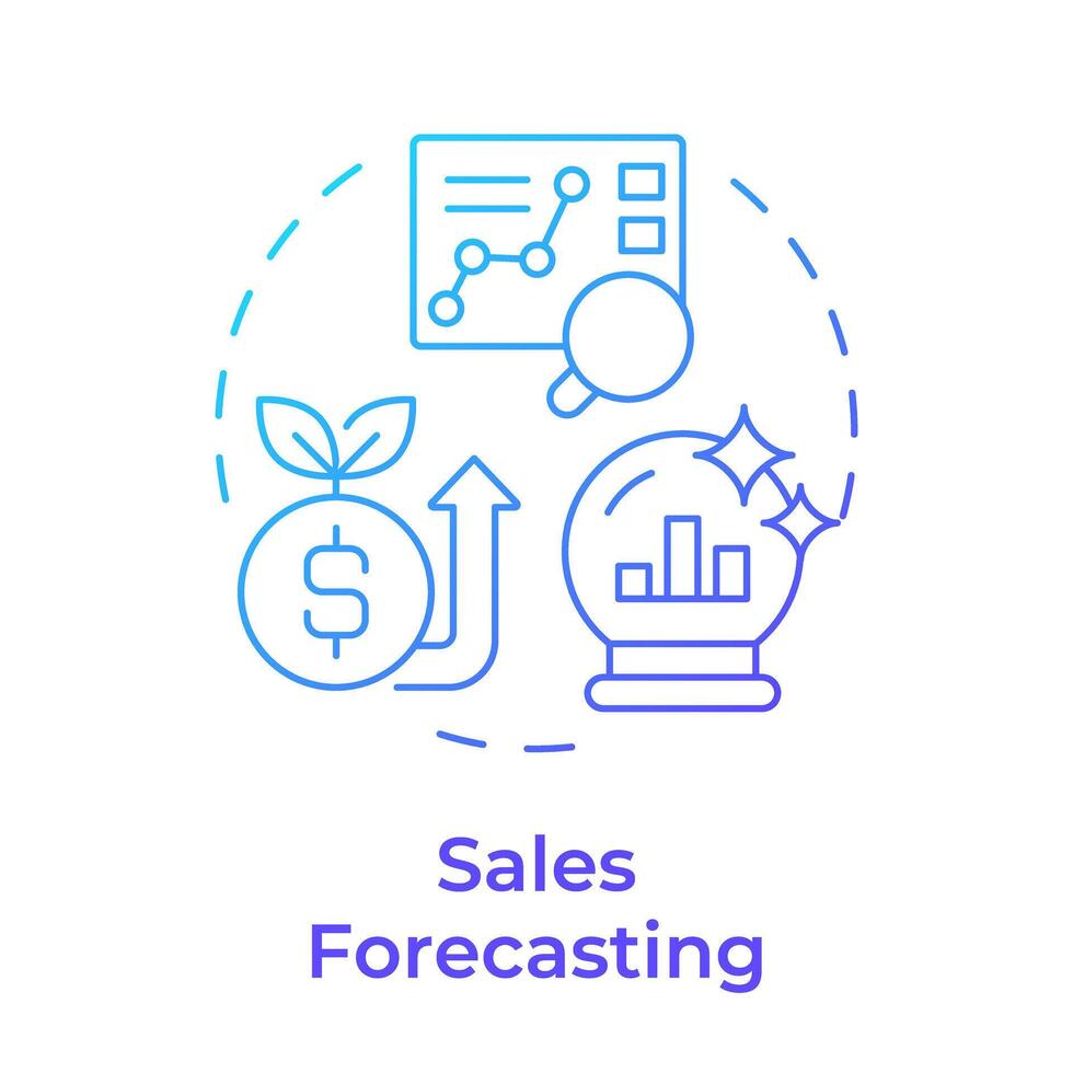 Sales forecasting blue gradient concept icon. Business statistics, future revenue. Data analysis. Round shape line illustration. Abstract idea. Graphic design. Easy to use in infographic, presentation vector