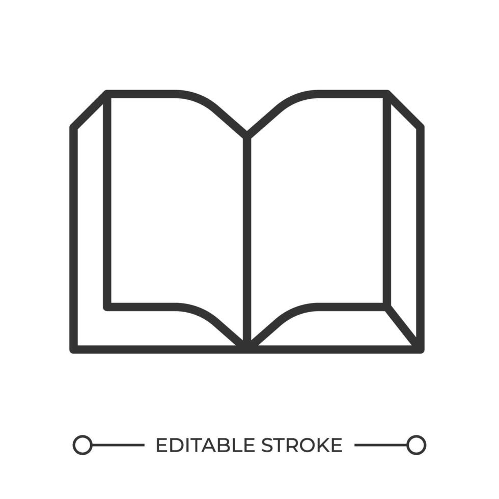 Open book linear icon. Educational resource. Reading and learning material. Academic book. Literature symbol. Thin line illustration. Contour symbol. outline drawing. Editable stroke vector