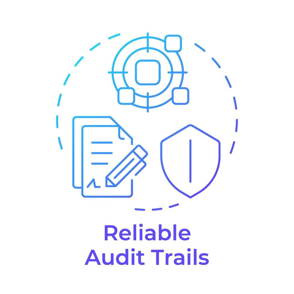 Reliable audit trials blue gradient concept icon. Forensic analysis, digital evidence. Round shape line illustration. Abstract idea. Graphic design. Easy to use in infographic, presentation vector