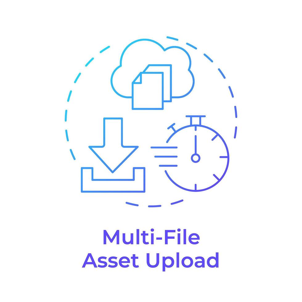 Multi-file asset upload blue gradient concept icon. Data management, cloud technology. Round shape line illustration. Abstract idea. Graphic design. Easy to use in infographic, presentation vector