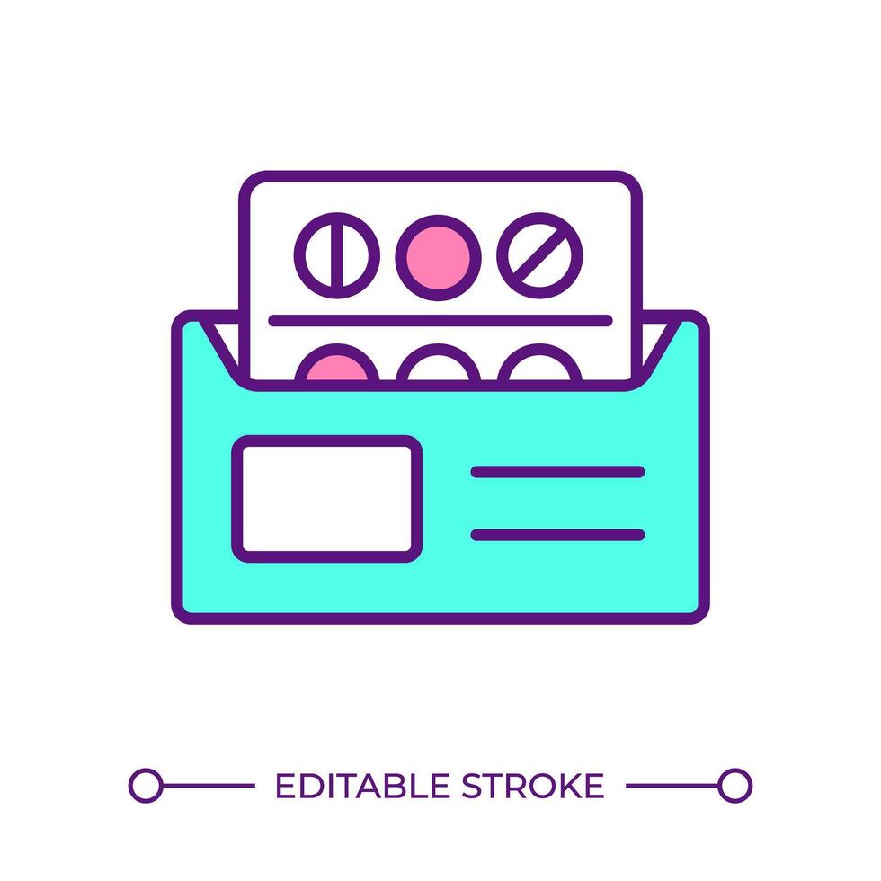 Medication container RGB color icon. Medicine dosage. Pharmacy management, medical equipment. Drug package labeling. Isolated illustration. Simple filled line drawing. Editable stroke vector